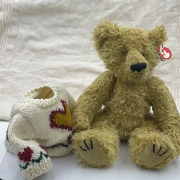 Ty 1993 Retired Attic Treasures Heartly Jointed Light Brown Teddy Bear - Picture 8 of 9